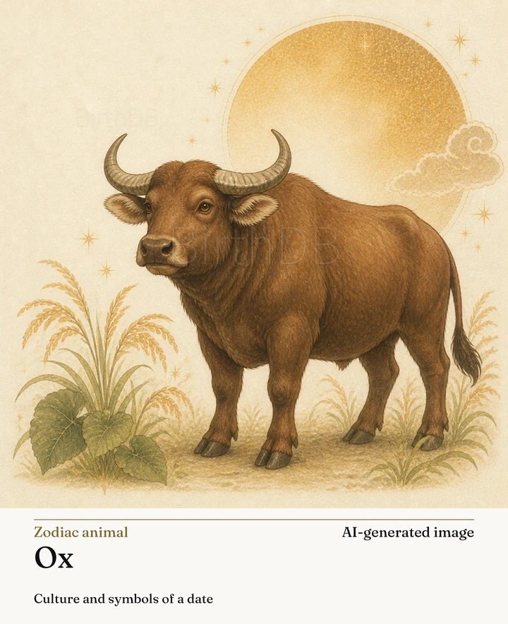 Ox — BirthDB symbolic illustration (AI-generated image)