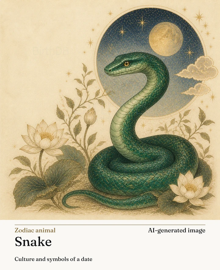 Snake — BirthDB symbolic illustration (AI-generated image)