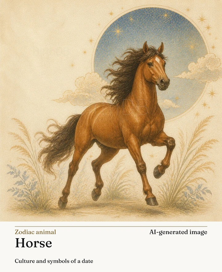 Horse — BirthDB symbolic illustration (AI-generated image)