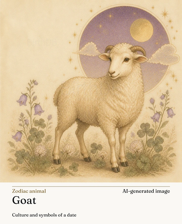 Goat — BirthDB symbolic illustration (AI-generated image)