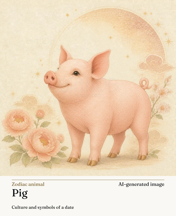 Pig — BirthDB symbolic illustration (AI-generated image)
