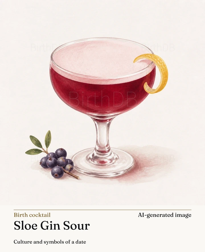 Sloe Gin Sour — BirthDB symbolic illustration (AI-generated image)