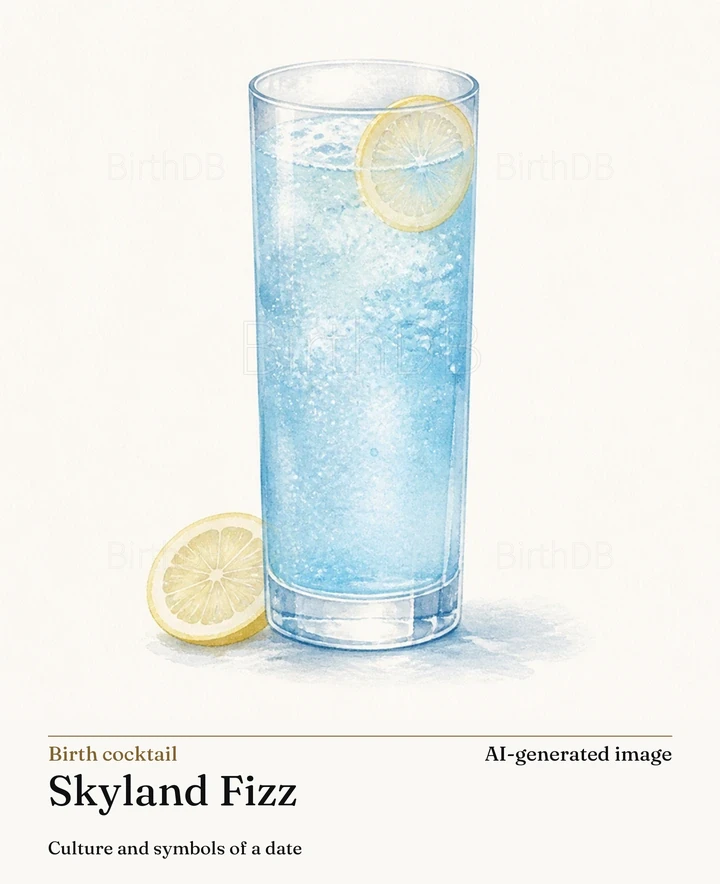 Skyland Fizz — BirthDB symbolic illustration (AI-generated image)