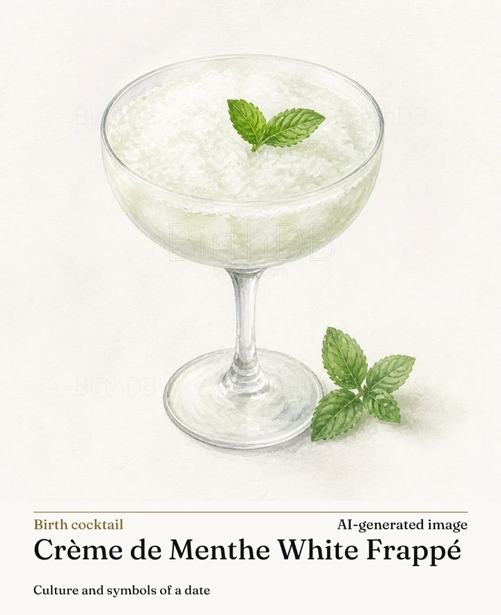 Crème de Menthe White Frappé — BirthDB symbolic illustration (AI-generated image)