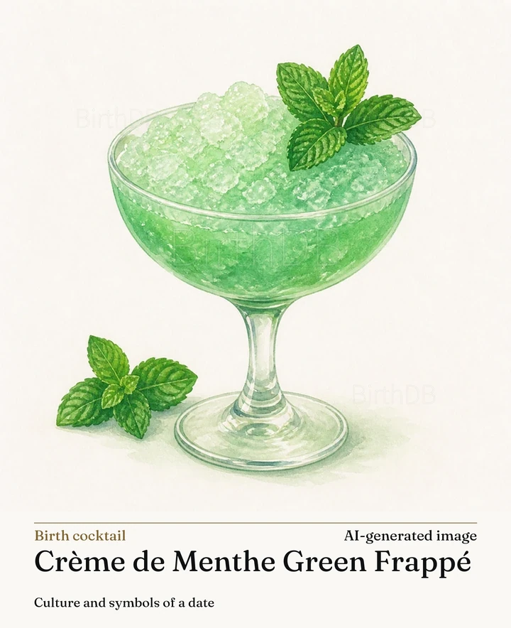 Crème de Menthe Green Frappé — BirthDB symbolic illustration (AI-generated image)