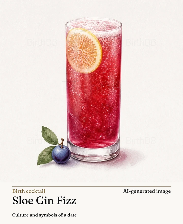 Sloe Gin Fizz — BirthDB symbolic illustration (AI-generated image)