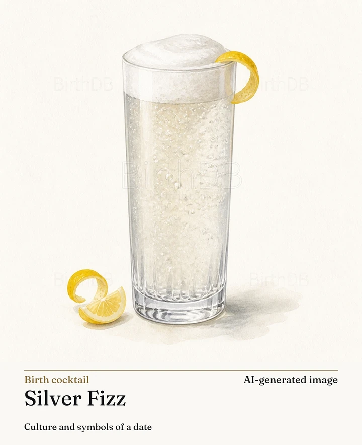 Silver Fizz — BirthDB symbolic illustration (AI-generated image)