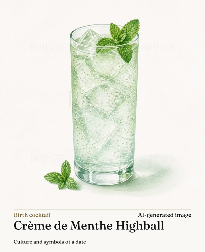 Crème de Menthe Highball — BirthDB symbolic illustration (AI-generated image)