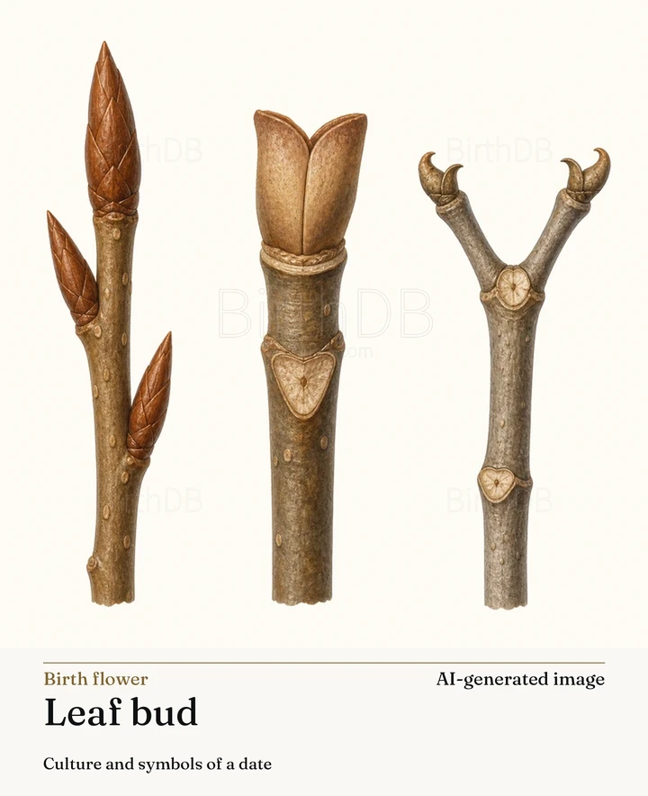 Leaf bud — BirthDB symbolic illustration (AI-generated image)