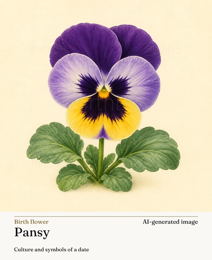 Pansy — BirthDB symbolic illustration (AI-generated image)
