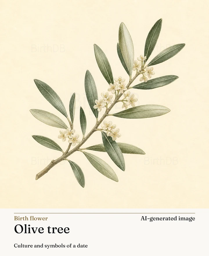 Olive tree — BirthDB symbolic illustration (AI-generated image)
