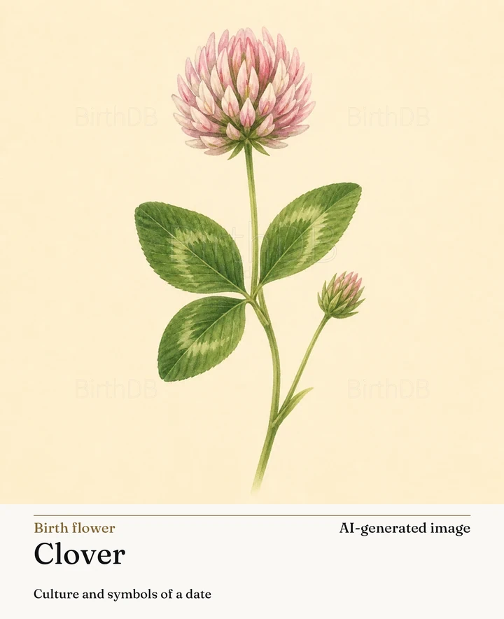 Clover — BirthDB symbolic illustration (AI-generated image)
