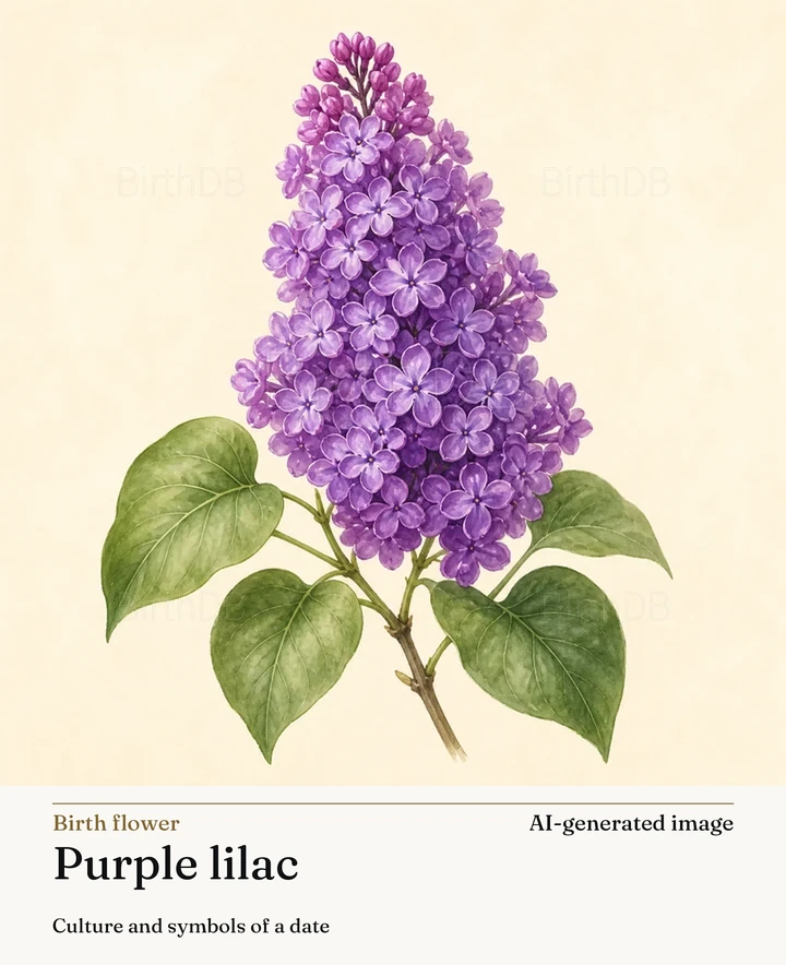 Purple lilac — BirthDB symbolic illustration (AI-generated image)