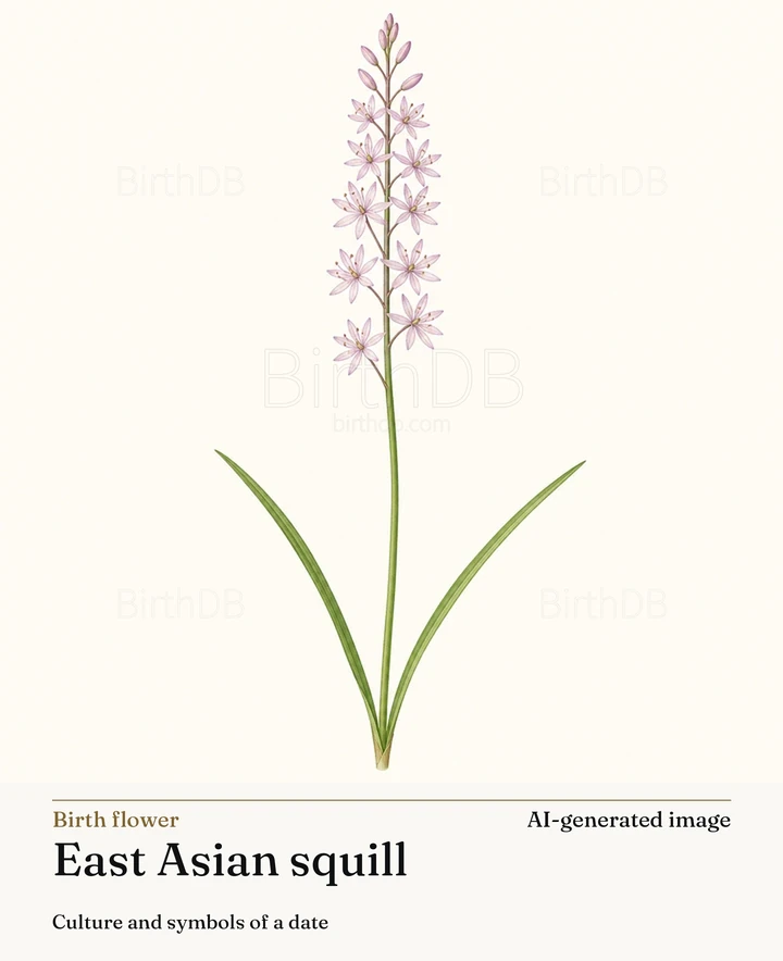 East Asian squill — BirthDB symbolic illustration (AI-generated image)