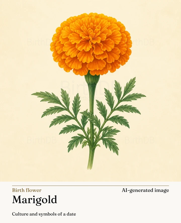 Marigold — BirthDB symbolic illustration (AI-generated image)