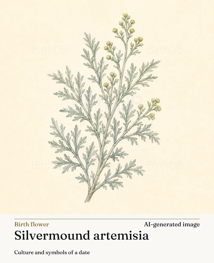 Silvermound artemisia — BirthDB symbolic illustration (AI-generated image)