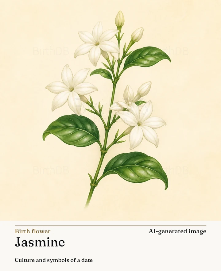 Jasmine — BirthDB symbolic illustration (AI-generated image)
