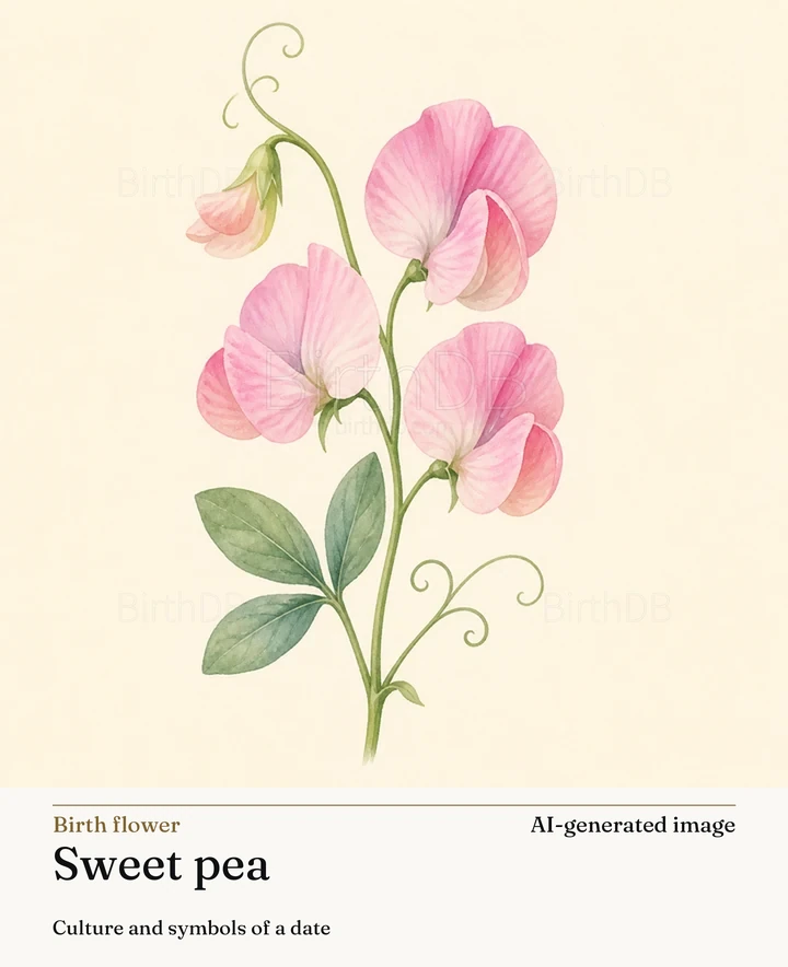 Sweet pea — BirthDB symbolic illustration (AI-generated image)