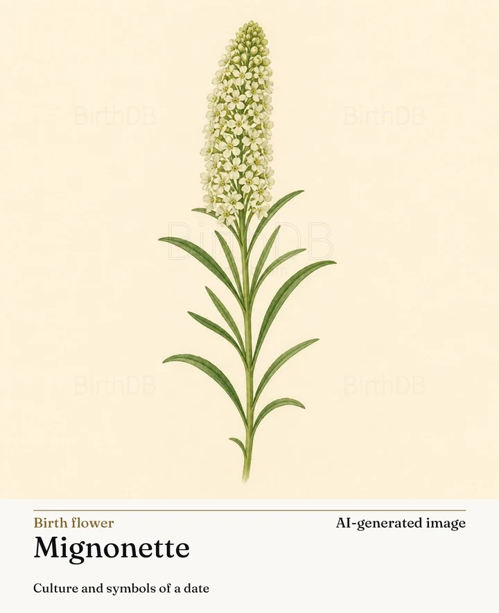 Mignonette — BirthDB symbolic illustration (AI-generated image)