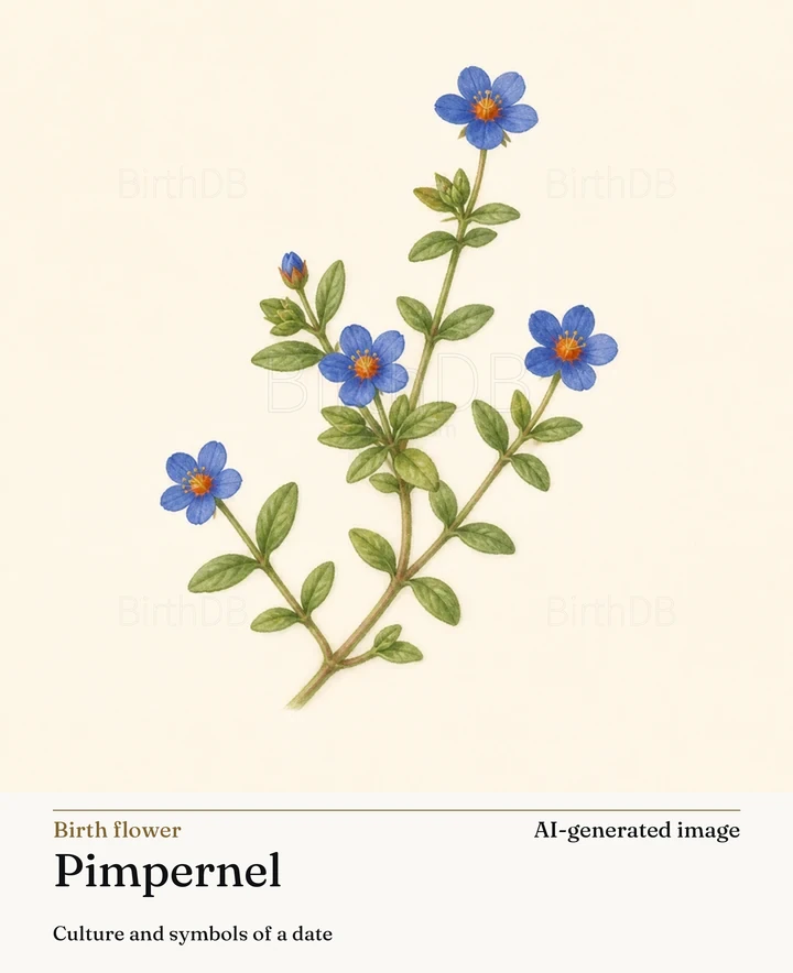 Pimpernel — BirthDB symbolic illustration (AI-generated image)