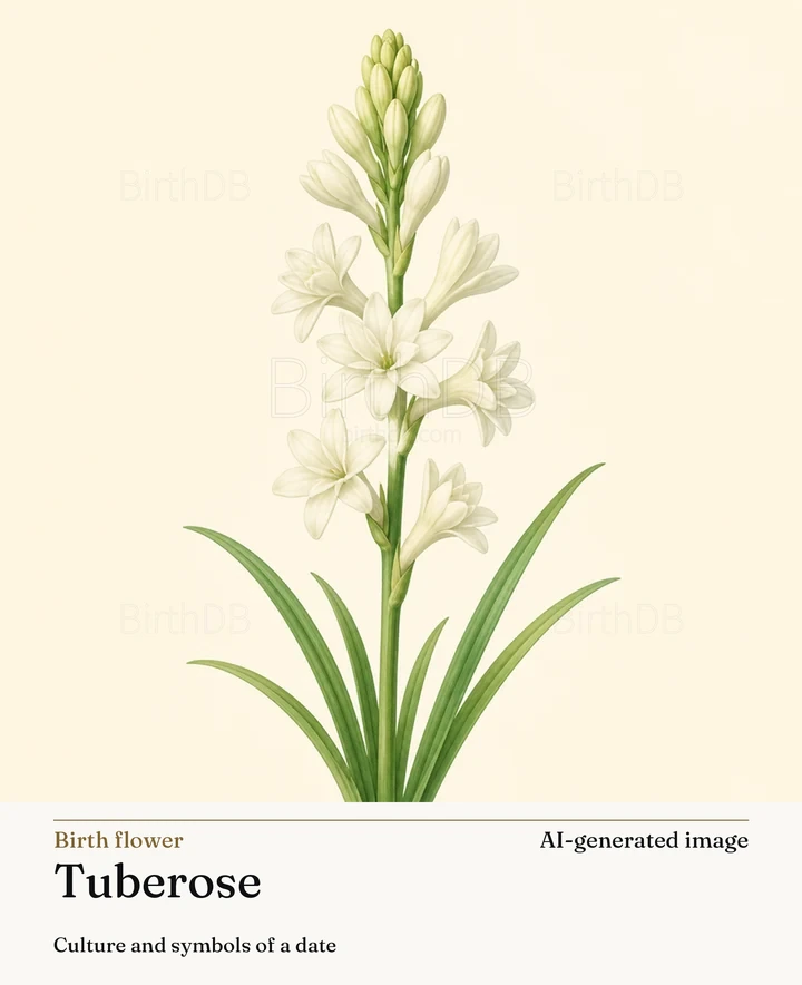 Tuberose — BirthDB symbolic illustration (AI-generated image)