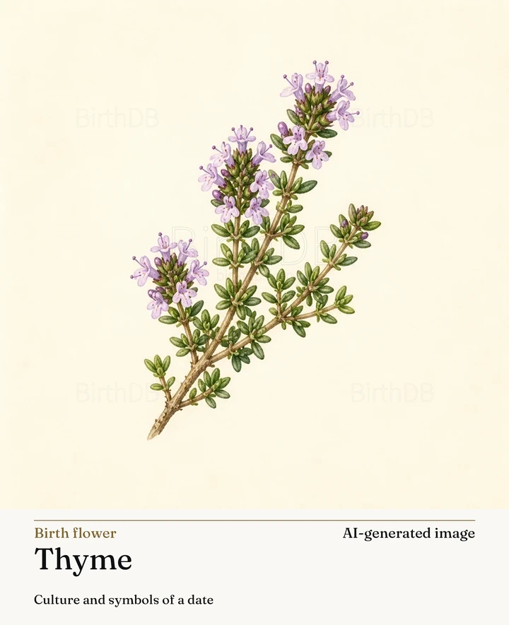 Thyme — BirthDB symbolic illustration (AI-generated image)