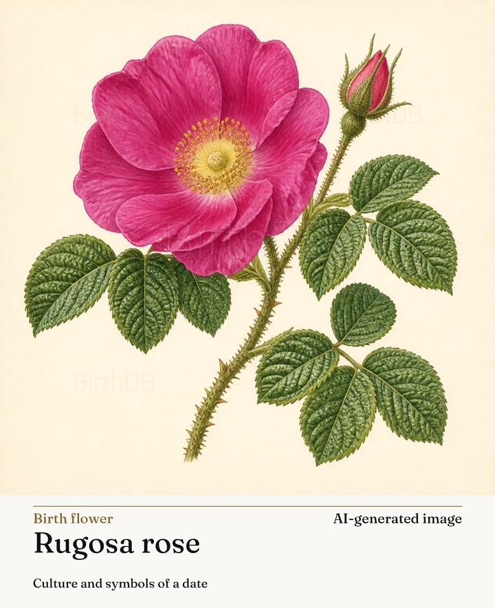 Rugosa rose — BirthDB symbolic illustration (AI-generated image)