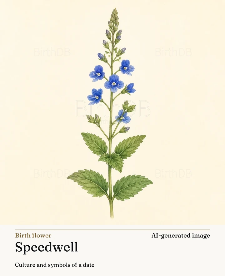 Speedwell — BirthDB symbolic illustration (AI-generated image)