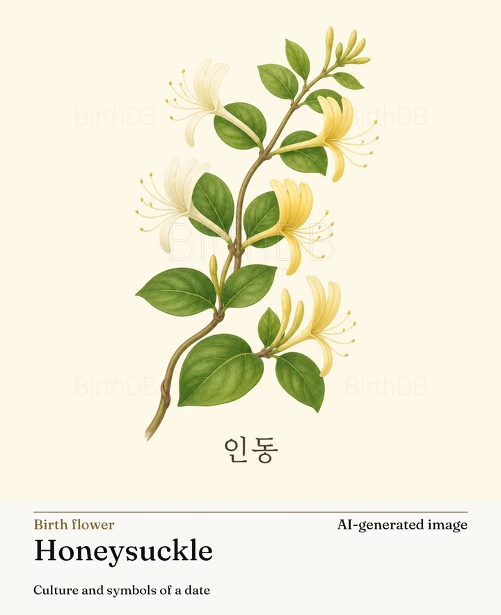 Honeysuckle — BirthDB symbolic illustration (AI-generated image)