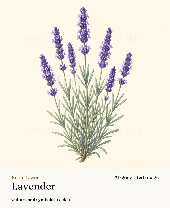 Lavender — BirthDB symbolic illustration (AI-generated image)