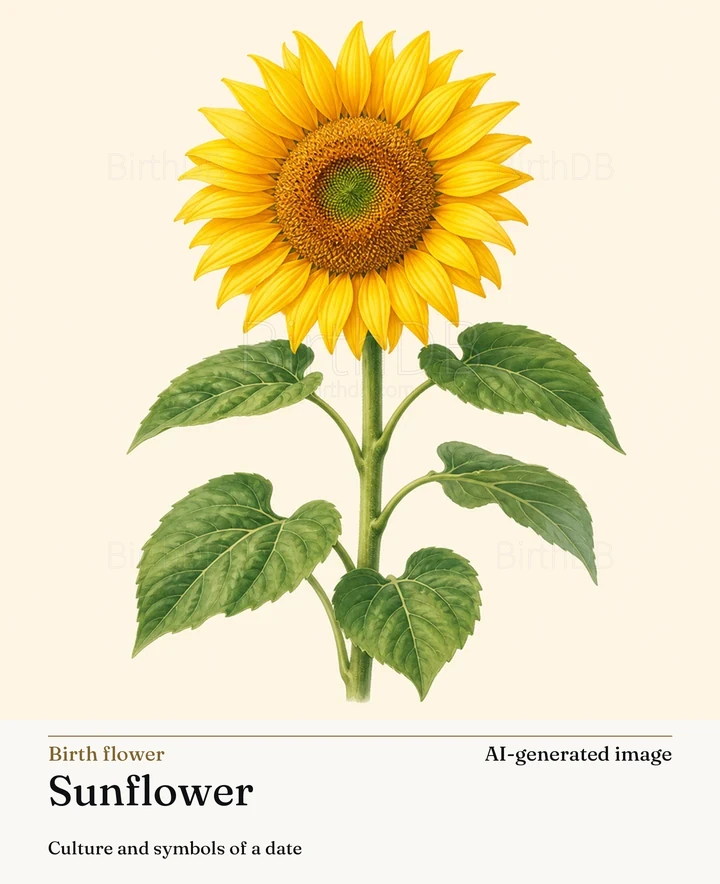 Sunflower — BirthDB symbolic illustration (AI-generated image)