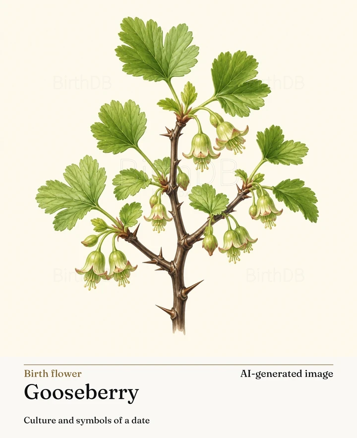 Gooseberry — BirthDB symbolic illustration (AI-generated image)