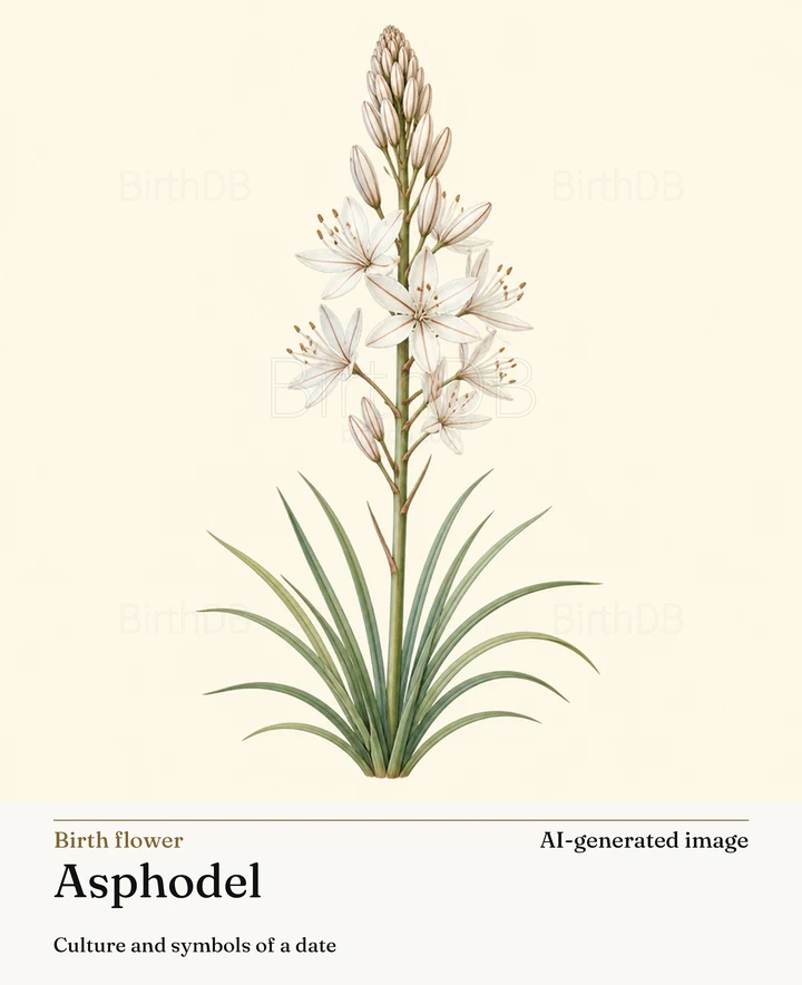 Asphodel — BirthDB symbolic illustration (AI-generated image)