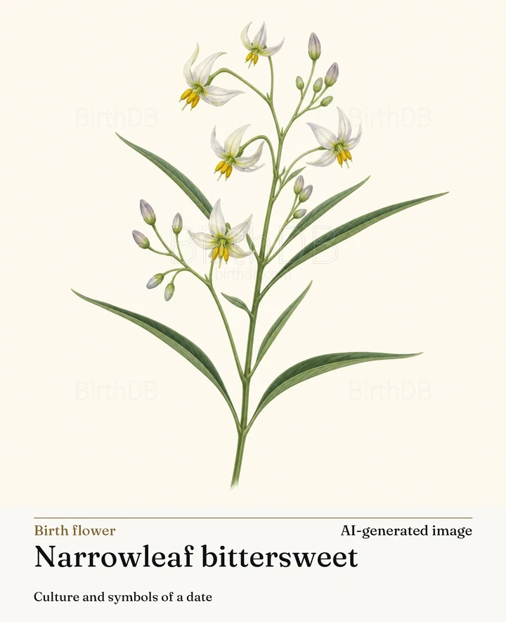 Narrowleaf bittersweet — BirthDB symbolic illustration (AI-generated image)