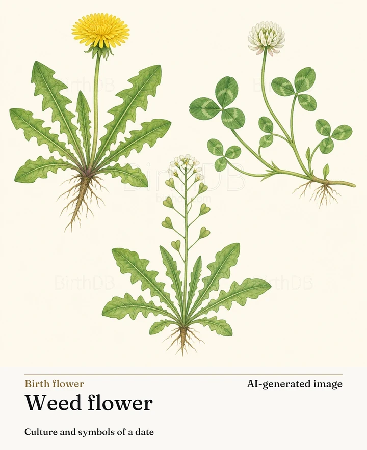 Weed flower — BirthDB symbolic illustration (AI-generated image)