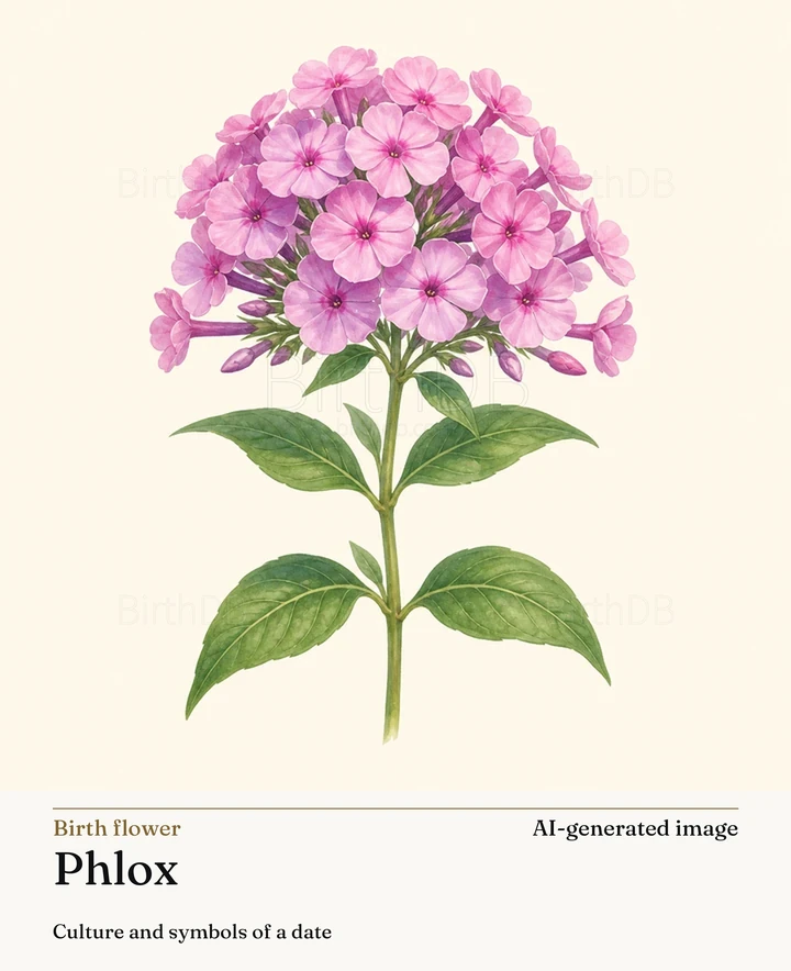 Phlox — BirthDB symbolic illustration (AI-generated image)