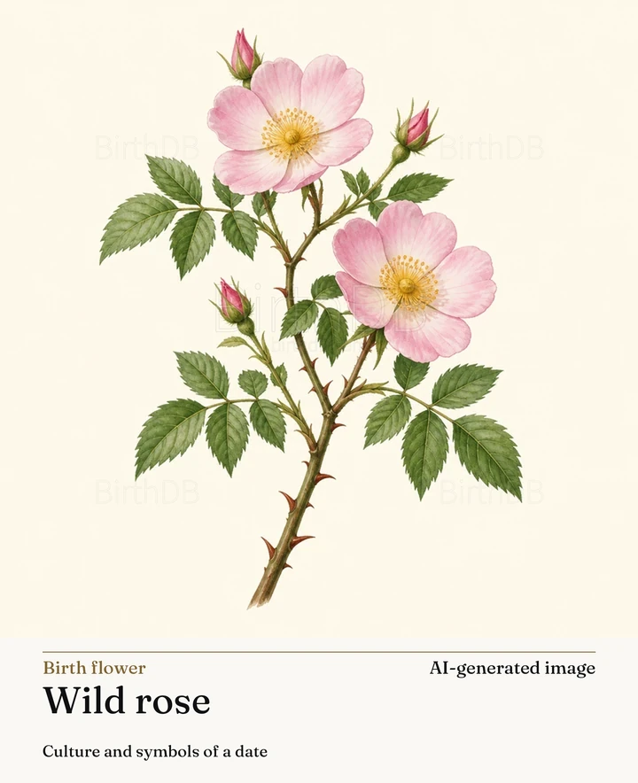 Wild rose — BirthDB symbolic illustration (AI-generated image)