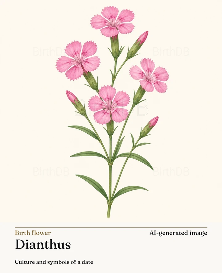 Dianthus — BirthDB symbolic illustration (AI-generated image)