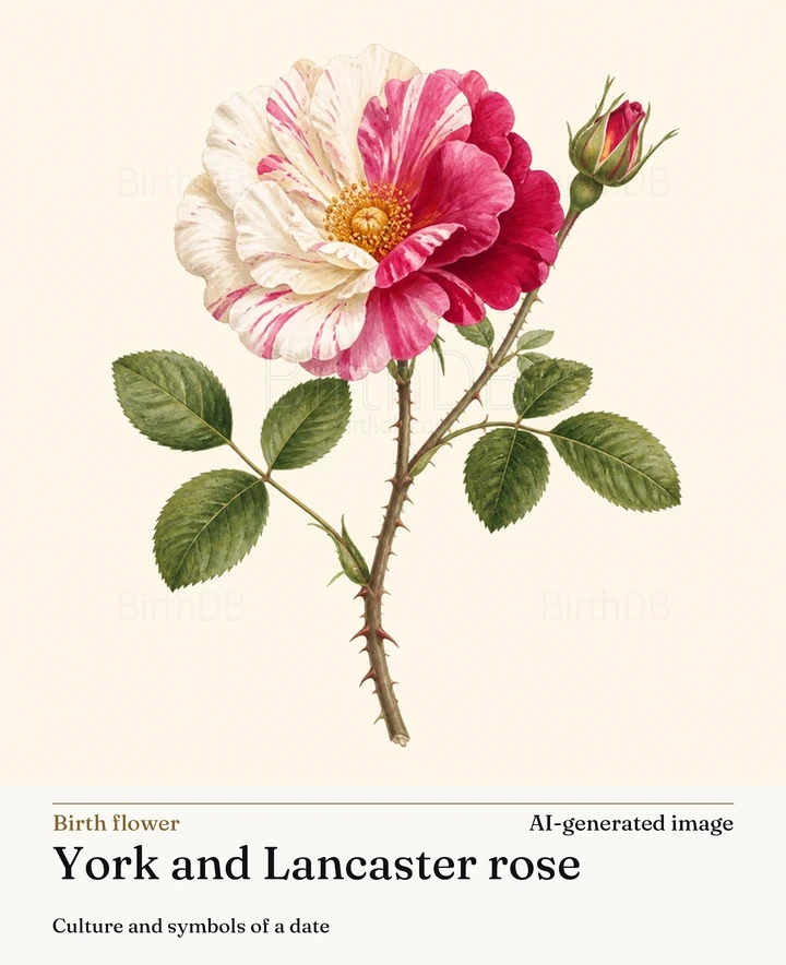 York and Lancaster rose — BirthDB symbolic illustration (AI-generated image)