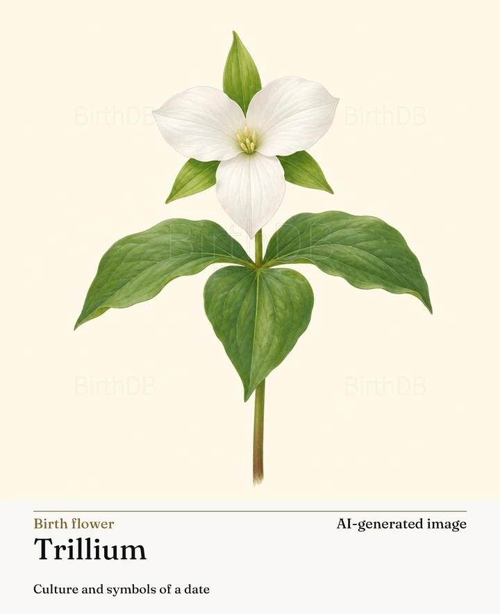 Trillium — BirthDB symbolic illustration (AI-generated image)