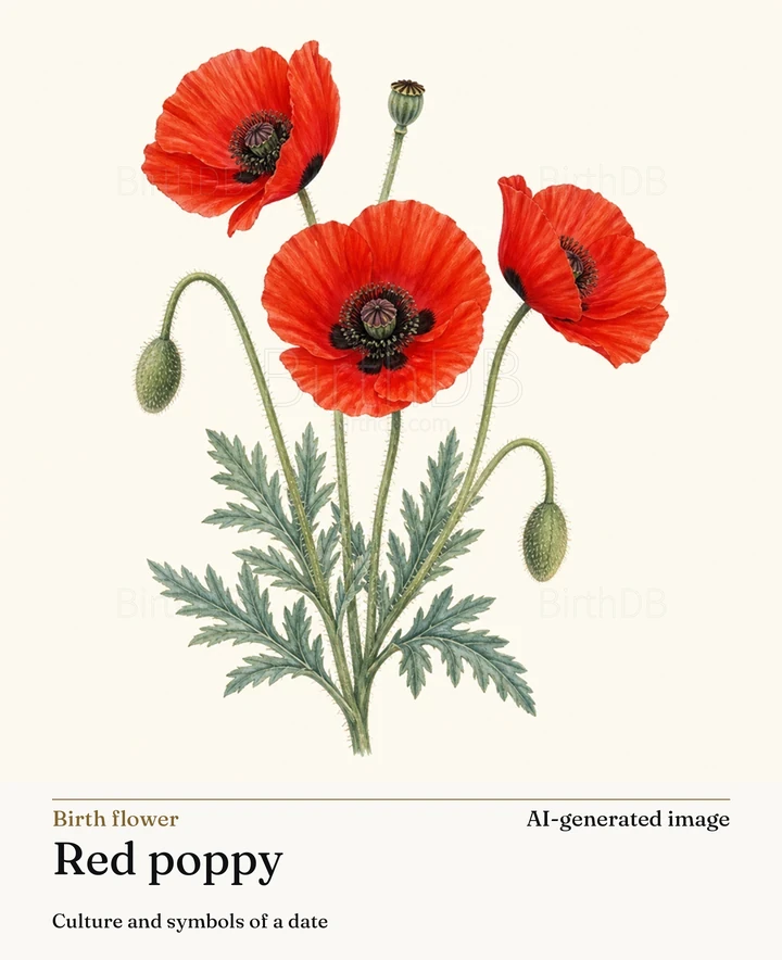 Red poppy — BirthDB symbolic illustration (AI-generated image)