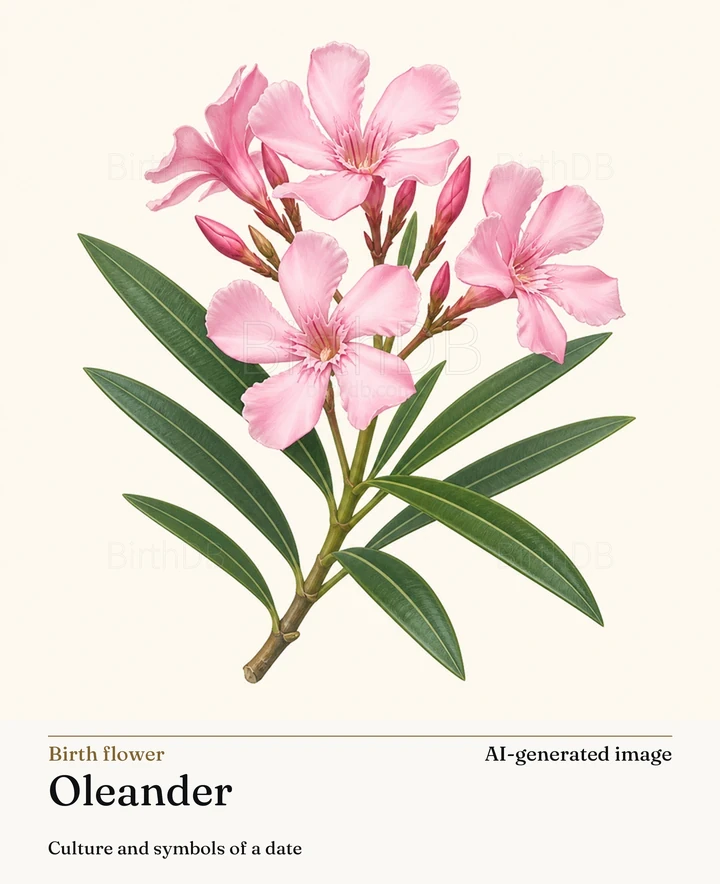 Oleander — BirthDB symbolic illustration (AI-generated image)