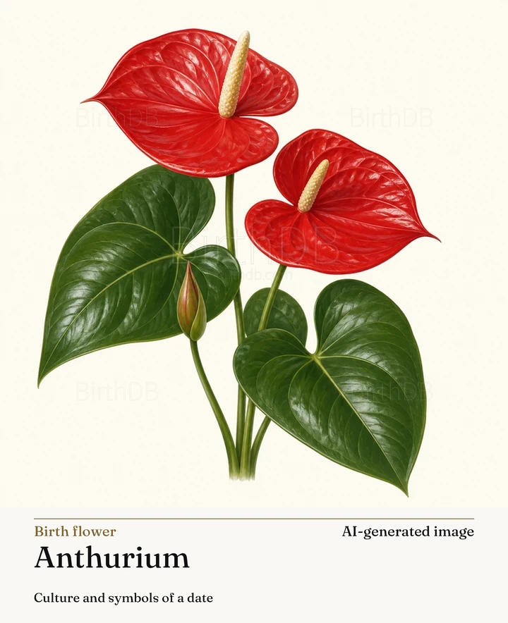 Anthurium — BirthDB symbolic illustration (AI-generated image)