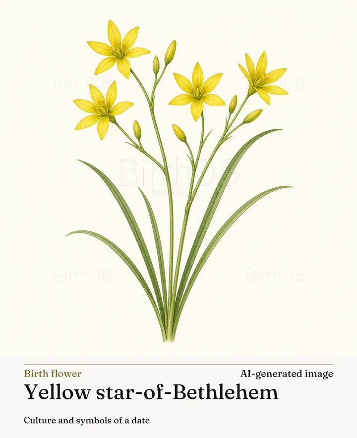 Yellow star-of-Bethlehem — BirthDB symbolic illustration (AI-generated image)