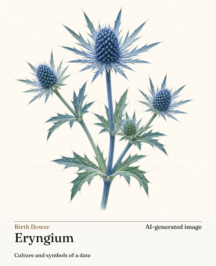 Eryngium — BirthDB symbolic illustration (AI-generated image)