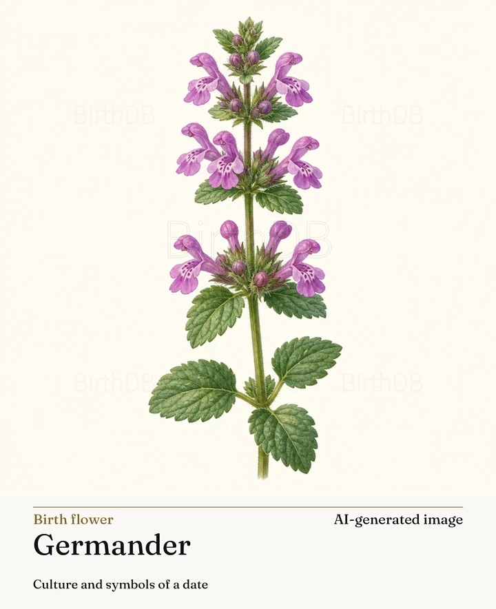 Germander — BirthDB symbolic illustration (AI-generated image)