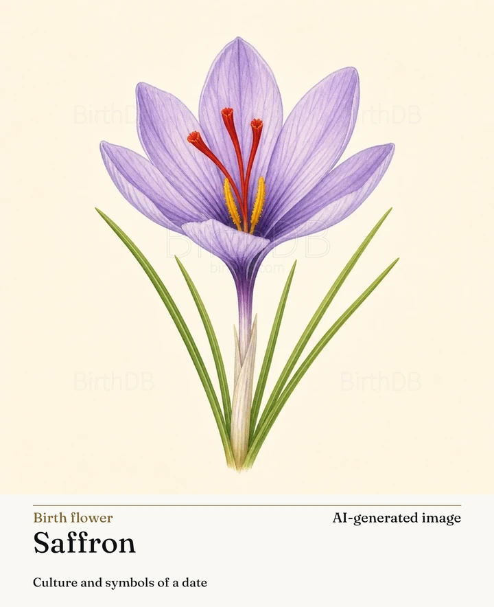 Saffron — BirthDB symbolic illustration (AI-generated image)