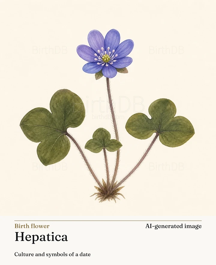 Hepatica — BirthDB symbolic illustration (AI-generated image)