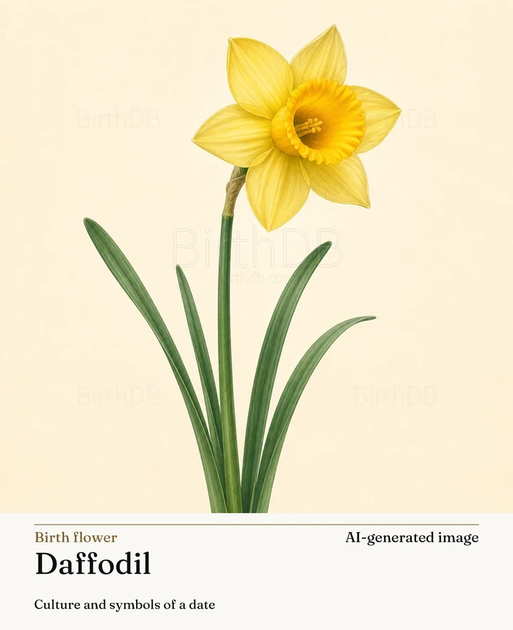 Daffodil — BirthDB symbolic illustration (AI-generated image)