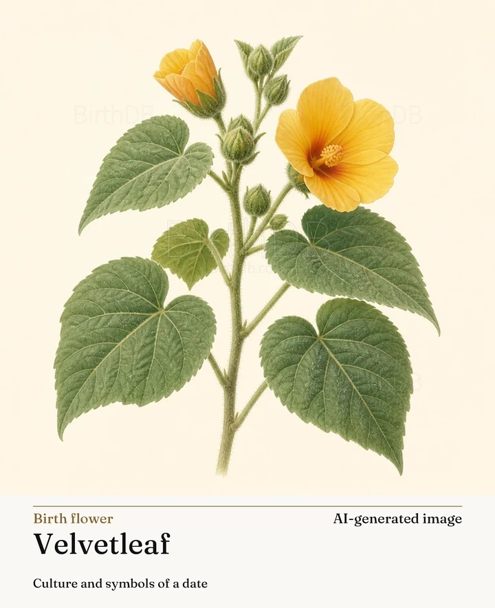 Velvetleaf — BirthDB symbolic illustration (AI-generated image)